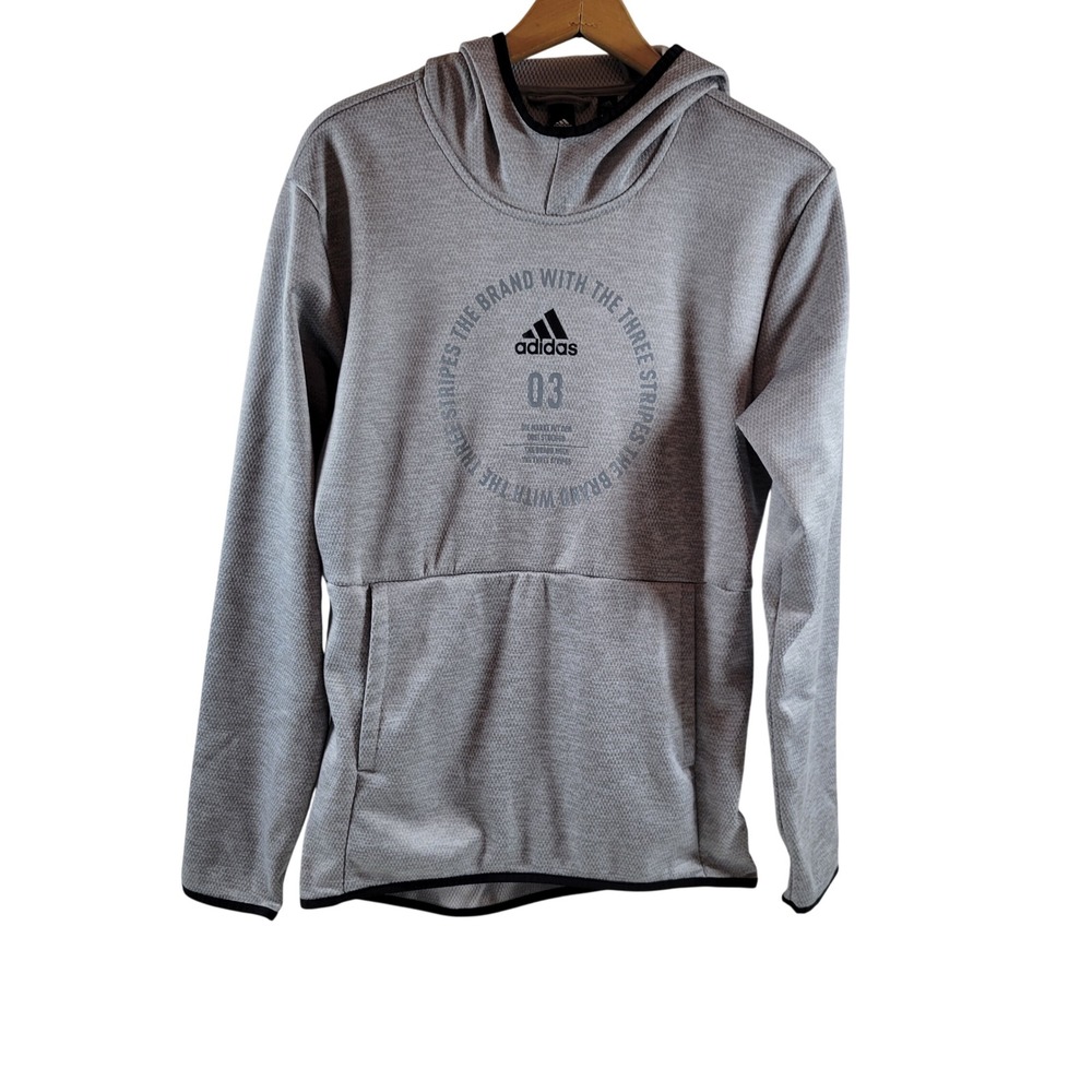 Adidas Hoodie Mens Small Gray Excellent Athletic Graphic Pullover Sweatshirt